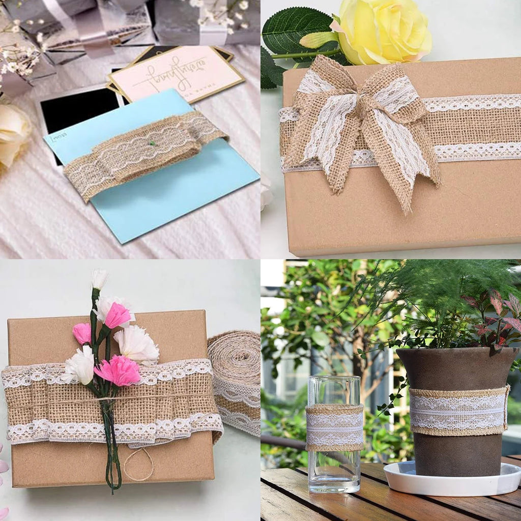 Nastri di pizzo naturale, lino e iuta, rotolo da 2 iarde.