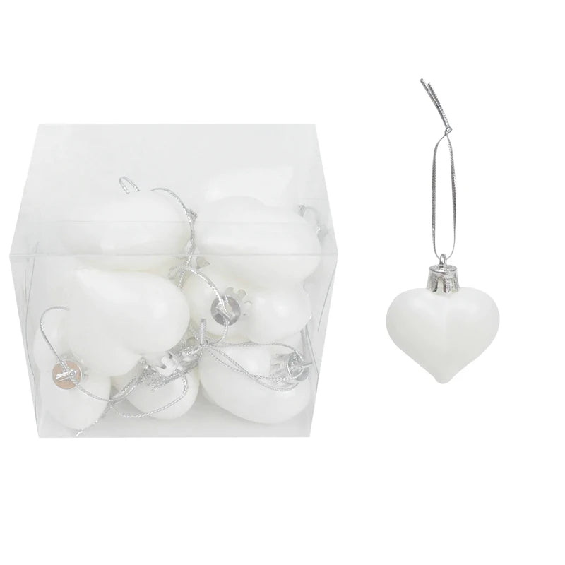 Palline di Natale decorative in plastica color rosa, oro e colori assortiti, confezionate in scatola.