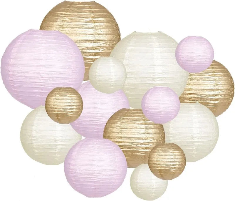 Lanterna di carta verde salvia, set rotondo da 15 pezzi