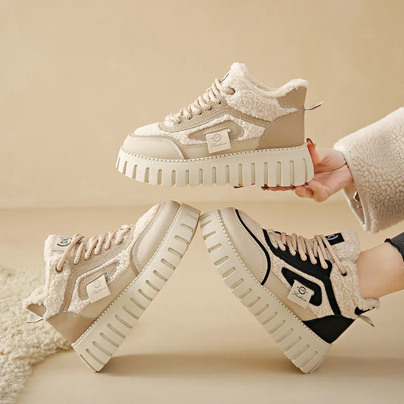 New Winter Warm Cotton Shoes Ladies Plush Fur Thick Sole