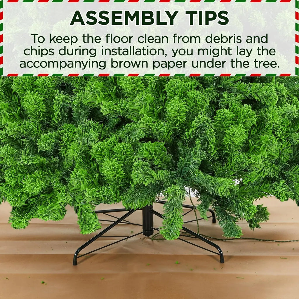 Albero di Natale artificiale, albero di Natale completamente illuminato ricoperto di neve con 2084 punte di rami, 900 luci a incandescenza 