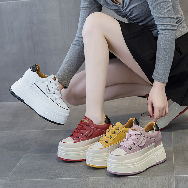 Zapatillas de plataforma Fujin para mujer de piel auténtica