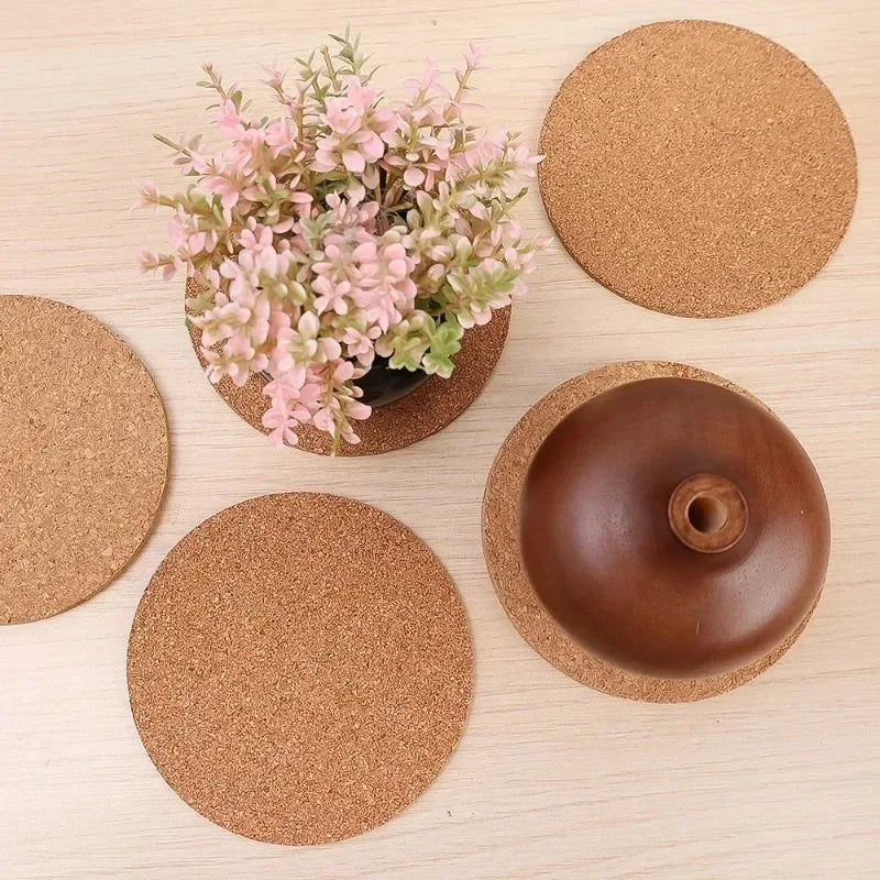 Non-Slip Cork Coaster Natural Round Wooden Cup Mat Pads