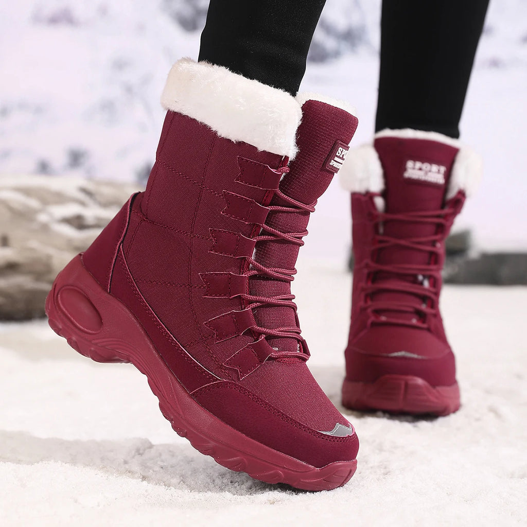 Nuevas botas de invierno para mujer, botas de nieve cálidas de alta calidad con cordones