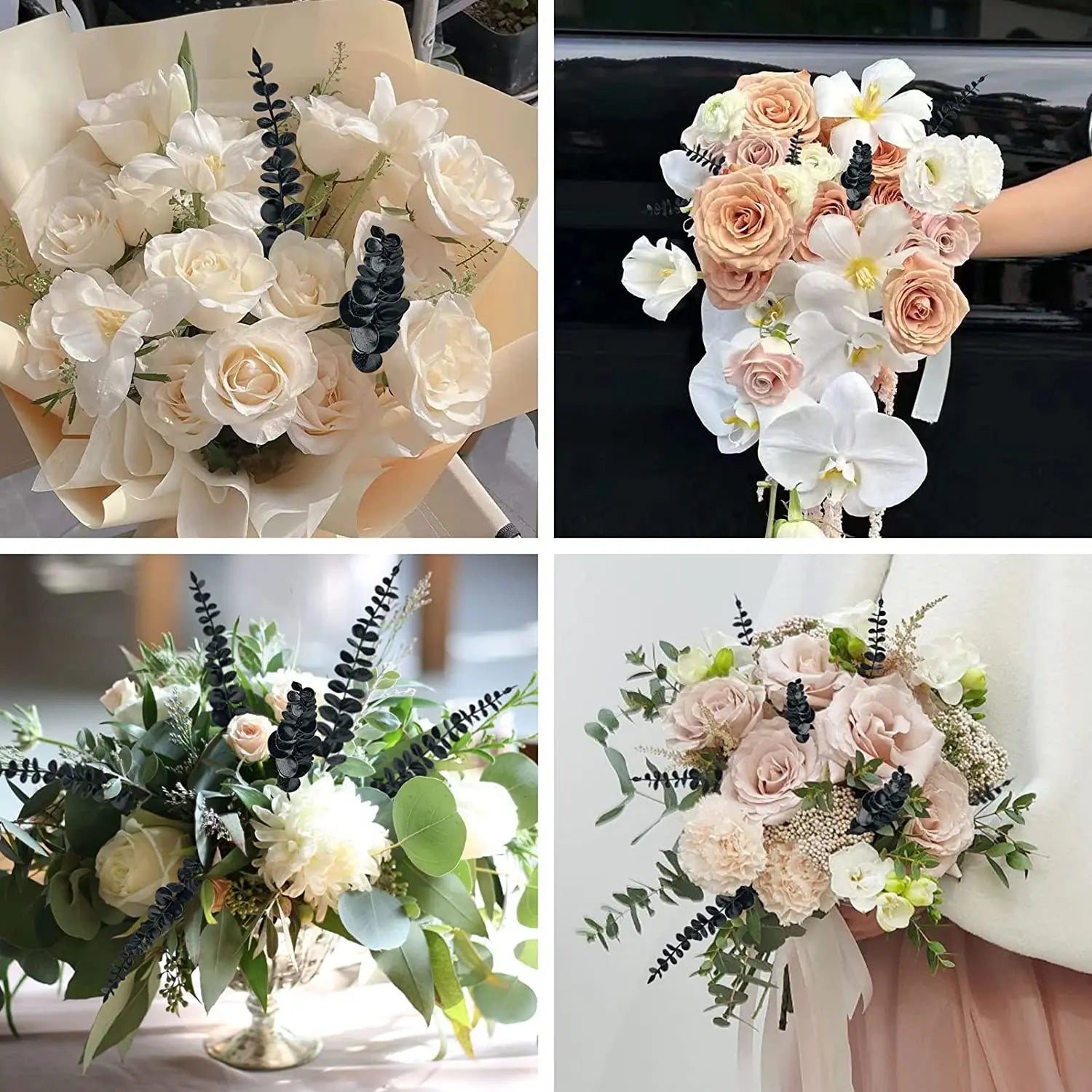 Tallos de eucalipto artificiales, planta falsa de dólar de plata.