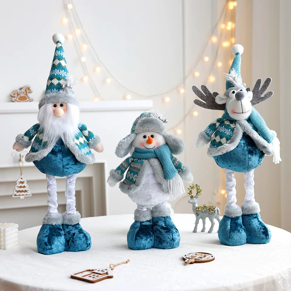Santa Snowman Reindeer Blue Doll, Stretchable Christmas Decor.