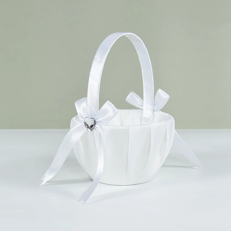 Cesta de seda para niñas con flores blancas, cesta de boda de 20 cm para ceremonia de boda.