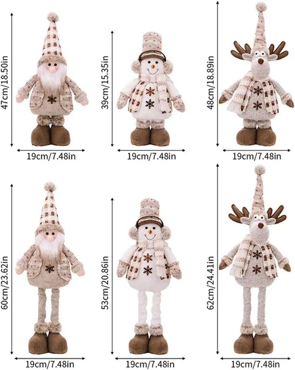Muñecos de peluche de reno, muñeco de nieve y Papá Noel ajustables y extensibles.