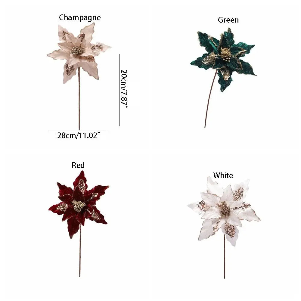Hanging Glitter Flower 4 Colors Unique Beautiful Artificial Christmas Flower