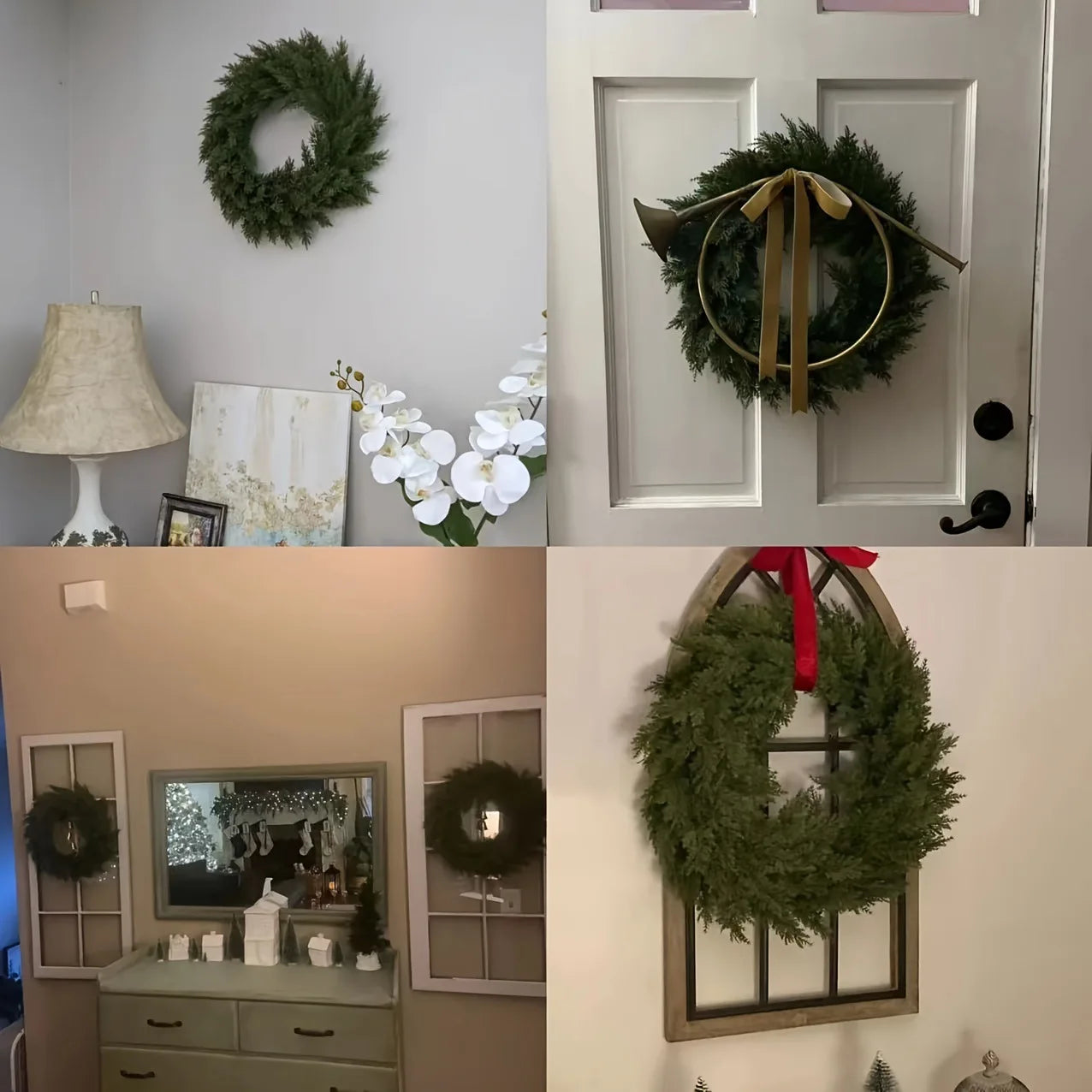 Corona navideña Coronas para puerta de entrada Corona verde Realista Artificial.