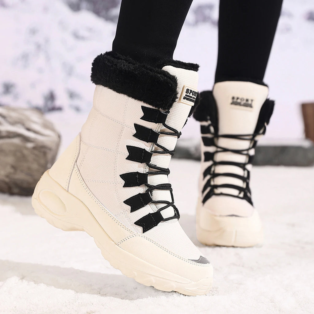 Nuevas botas de invierno para mujer, botas de nieve cálidas de alta calidad con cordones