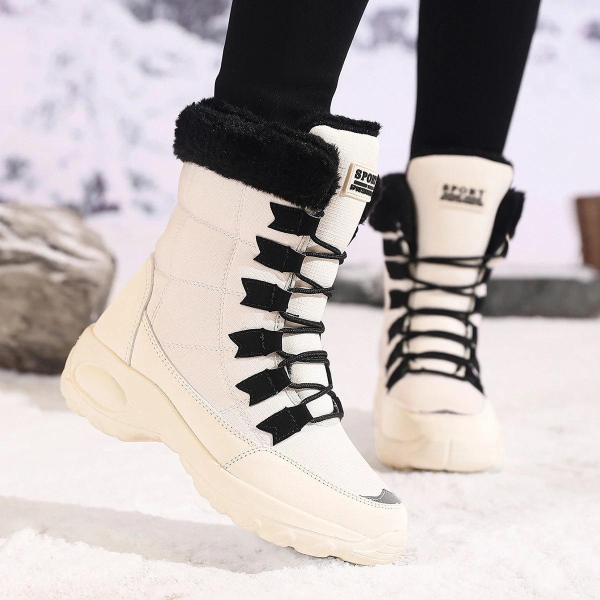 Nuevas botas de invierno para mujer, botas de nieve cálidas de alta calidad con cordones