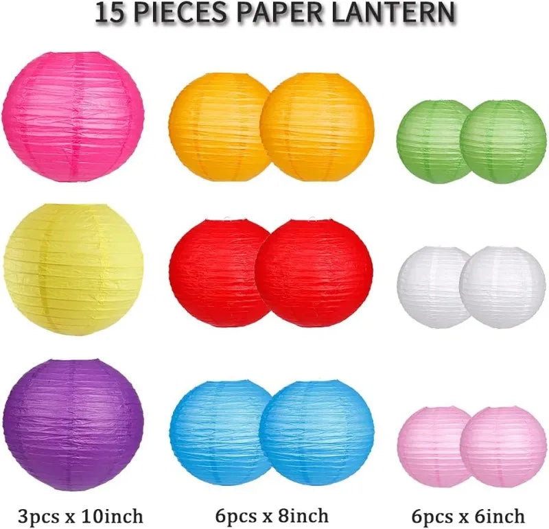 Lanterna di carta verde salvia, set rotondo da 15 pezzi