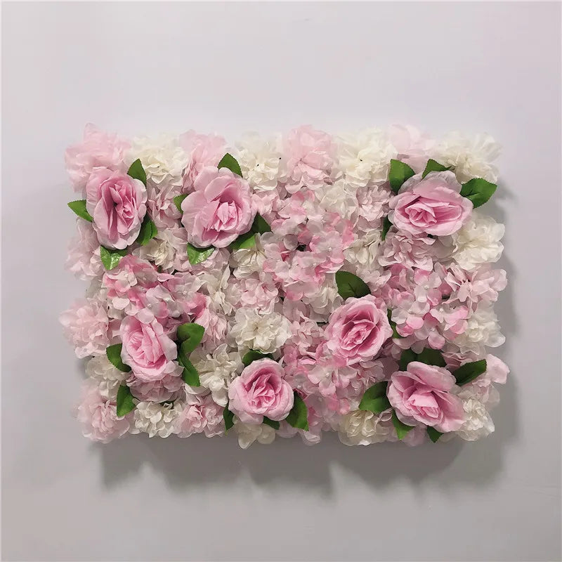 Decoración de fondo de pared con flores artificiales de rosas de seda rosa