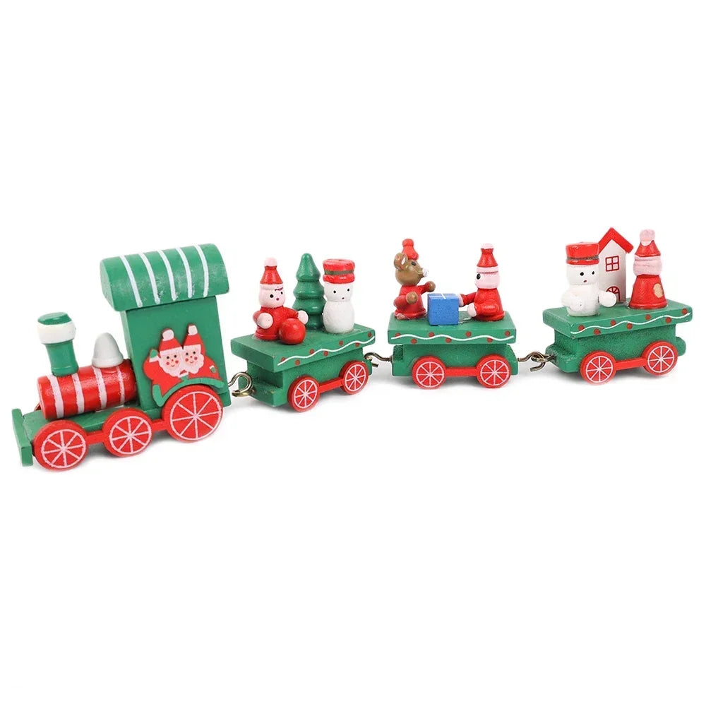 Adornos navideños de tren de madera, decoración para tarta de Papá Noel