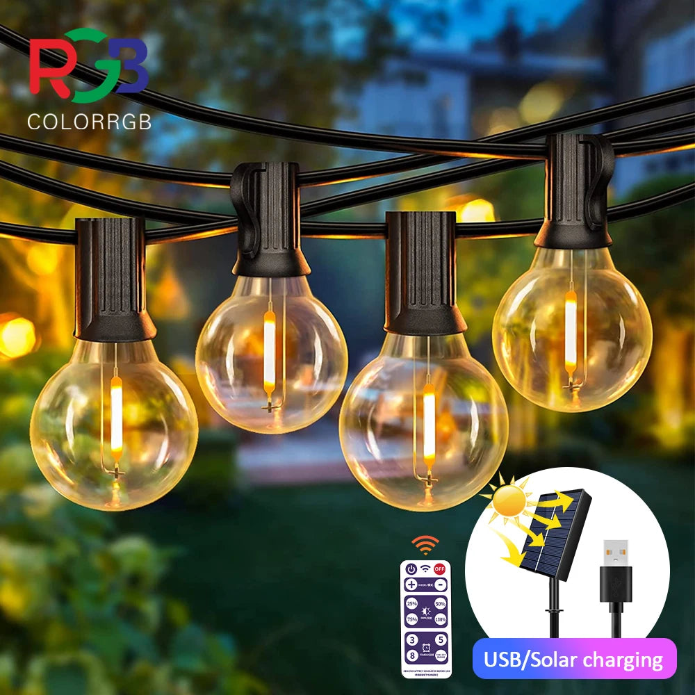 Christmas Lights Outdoor Patio Lights Solar & USB Powered Waterproof.