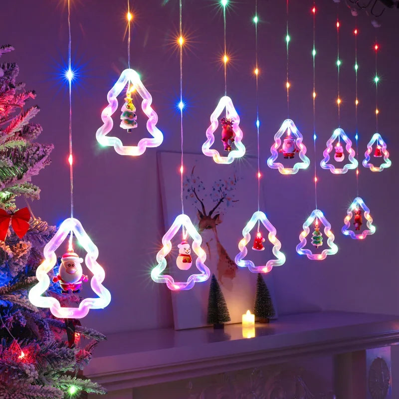 Christmas Lights String Star Santa Claus Curtain.