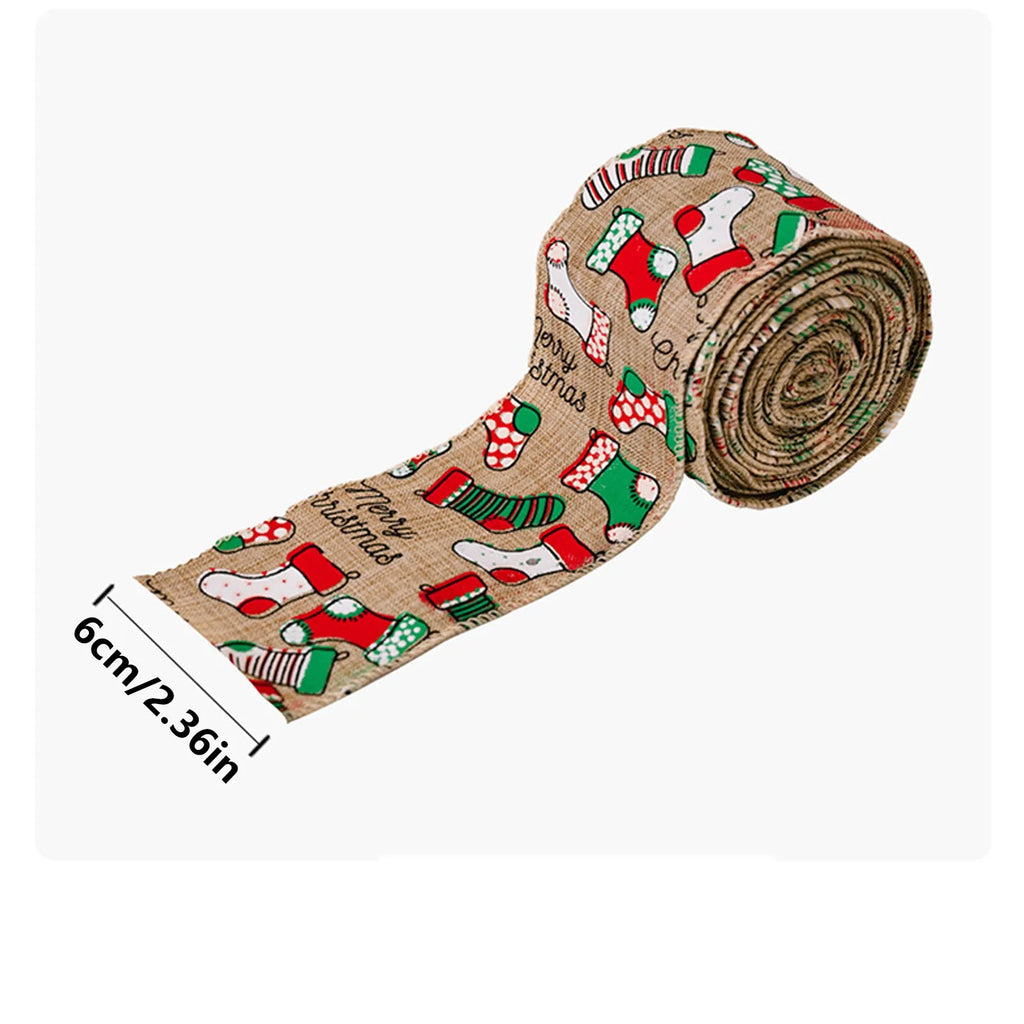 Corona de arpillera con cinta de tela para Navidad, regalo.