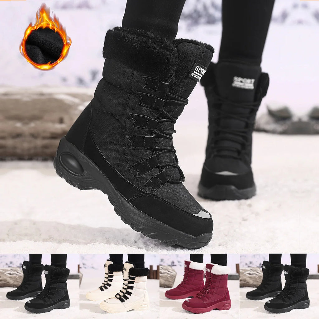 Nuevas botas de invierno para mujer, botas de nieve cálidas de alta calidad con cordones