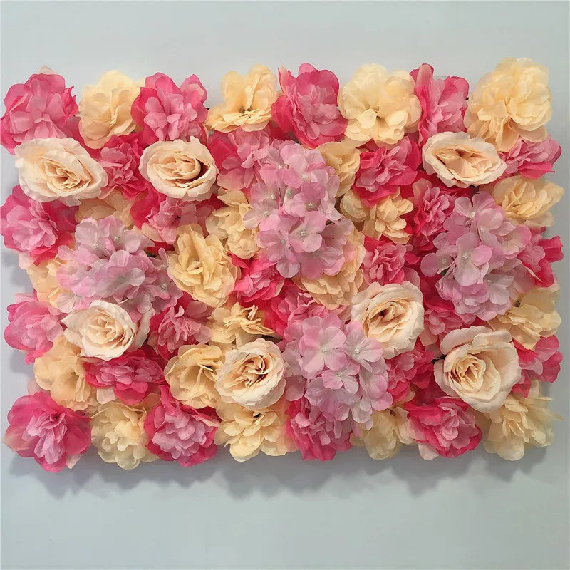 Decoración de fondo de pared con flores artificiales de rosas de seda rosa