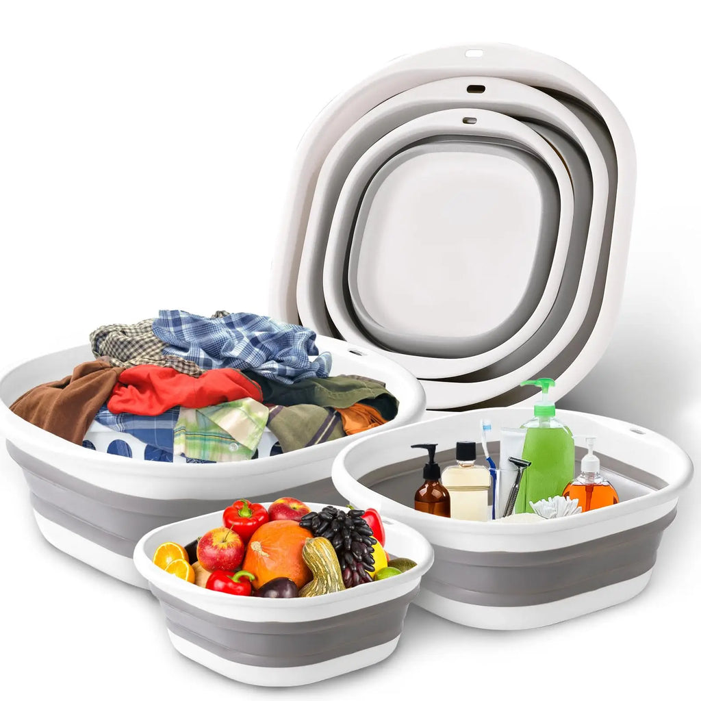Wash Basin Laundry Baskets 3 Pack Collapsible Tub Space Saving.