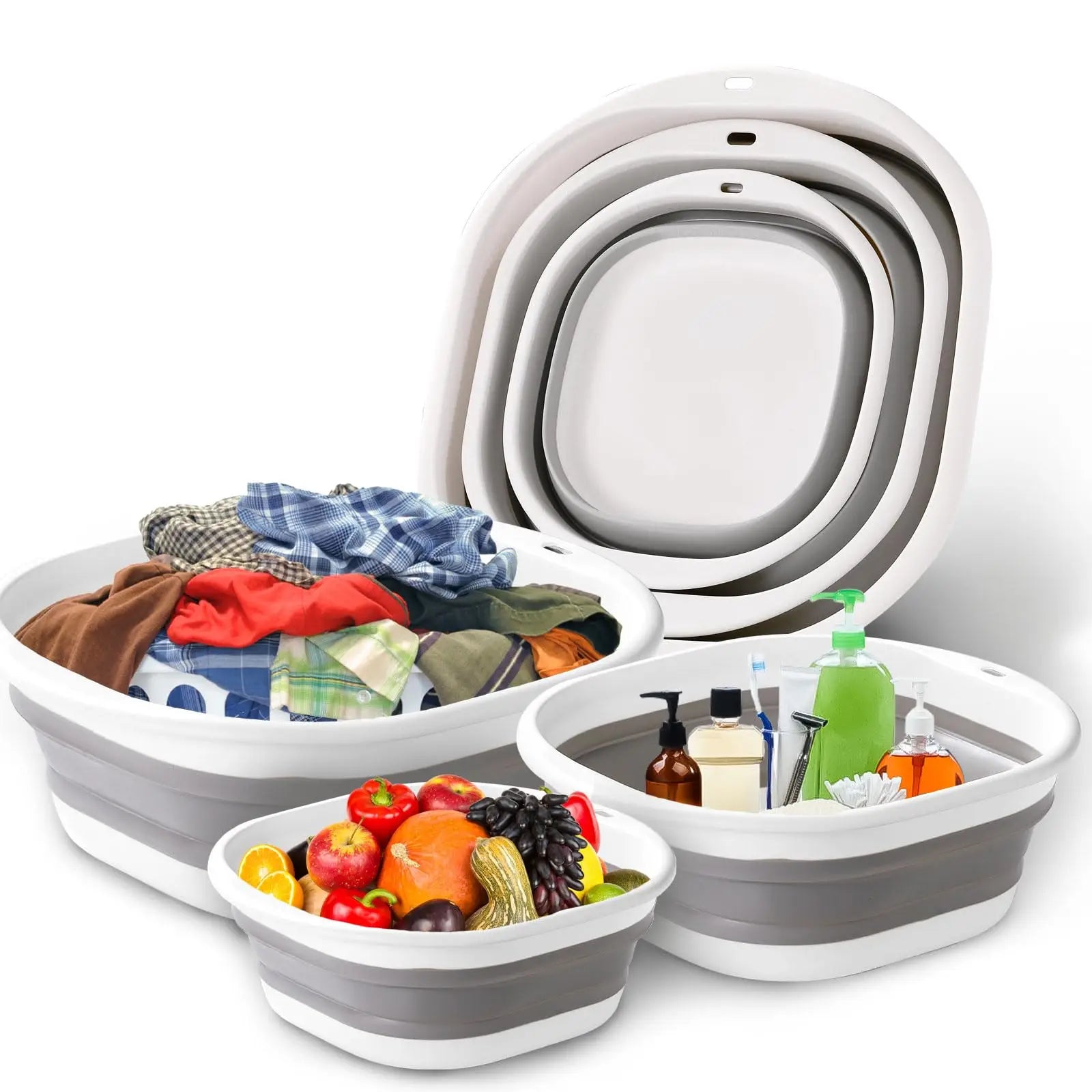 Wash Basin Laundry Baskets 3 Pack Collapsible Tub Space Saving.