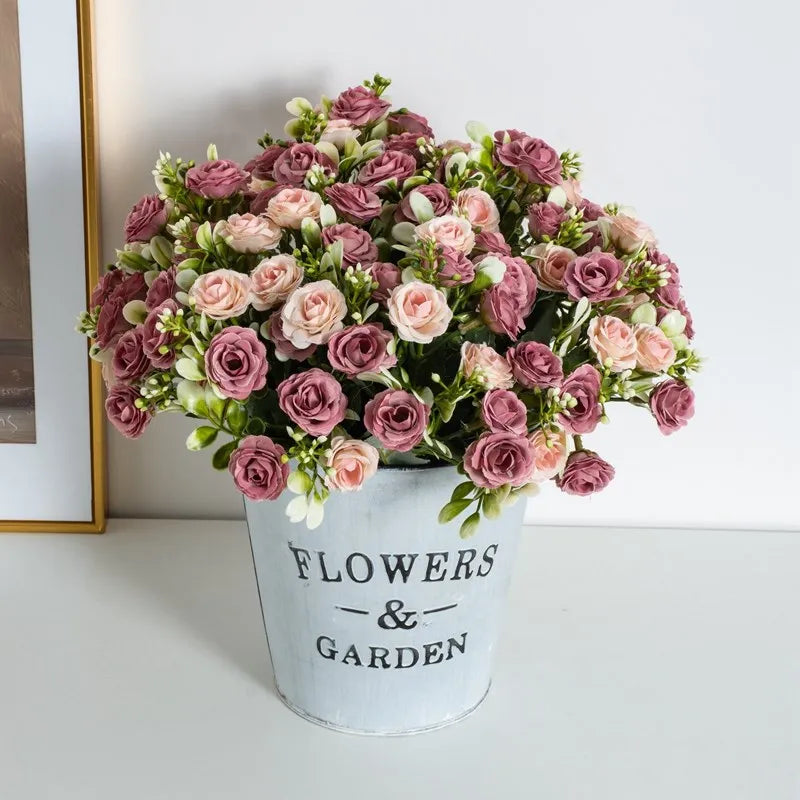 Rosa de seda para ramo de novia de boda, flor artificial para el hogar.