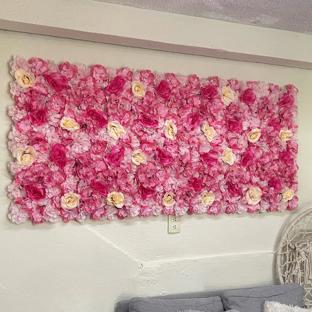 Decoración de fondo de pared con flores artificiales de rosas de seda rosa