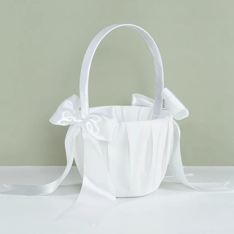 Cesta de seda para niñas con flores blancas, cesta de boda de 20 cm para ceremonia de boda.