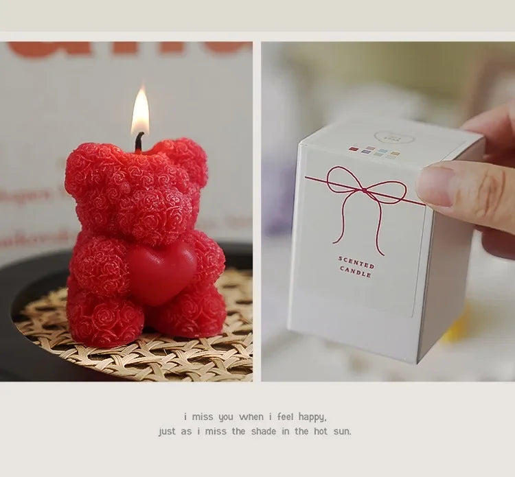 Vela de oso romántica y linda de cera de soja, aromaterapia, pequeña y perfumada