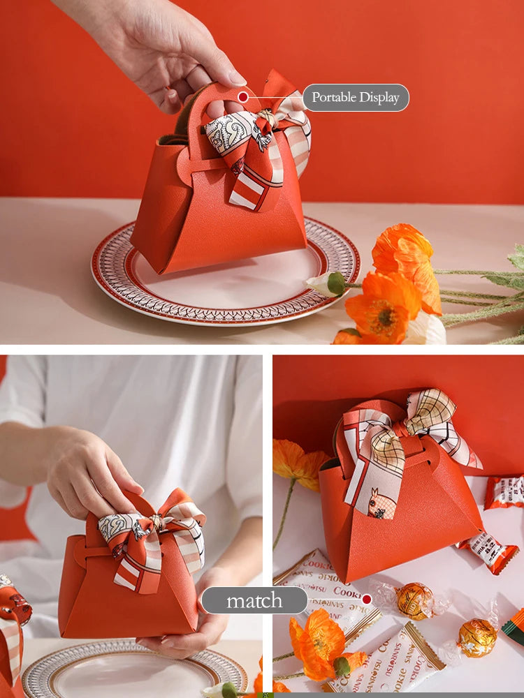 Borse regalo in pelle, mini borsetta con nastro, 5 pezzi