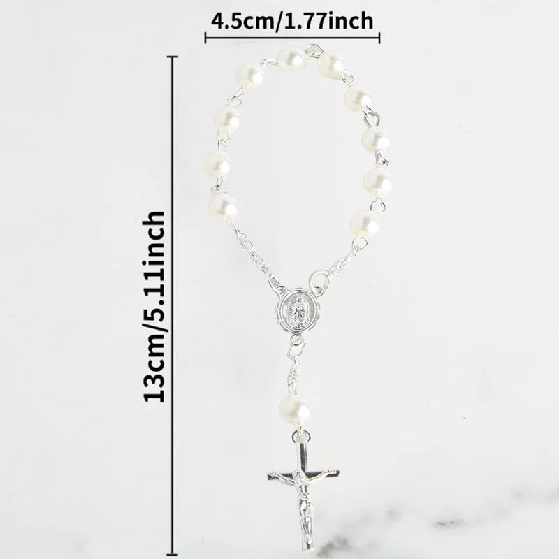 Braccialetto rosario con perline per battesimo, comunione cattolica, 10/20 pezzi, bomboniere per battesimo.