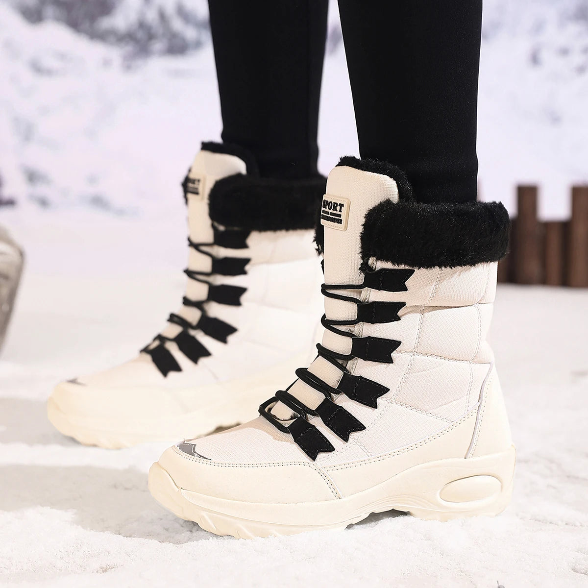 Nuevas botas de invierno para mujer, botas de nieve cálidas de alta calidad con cordones