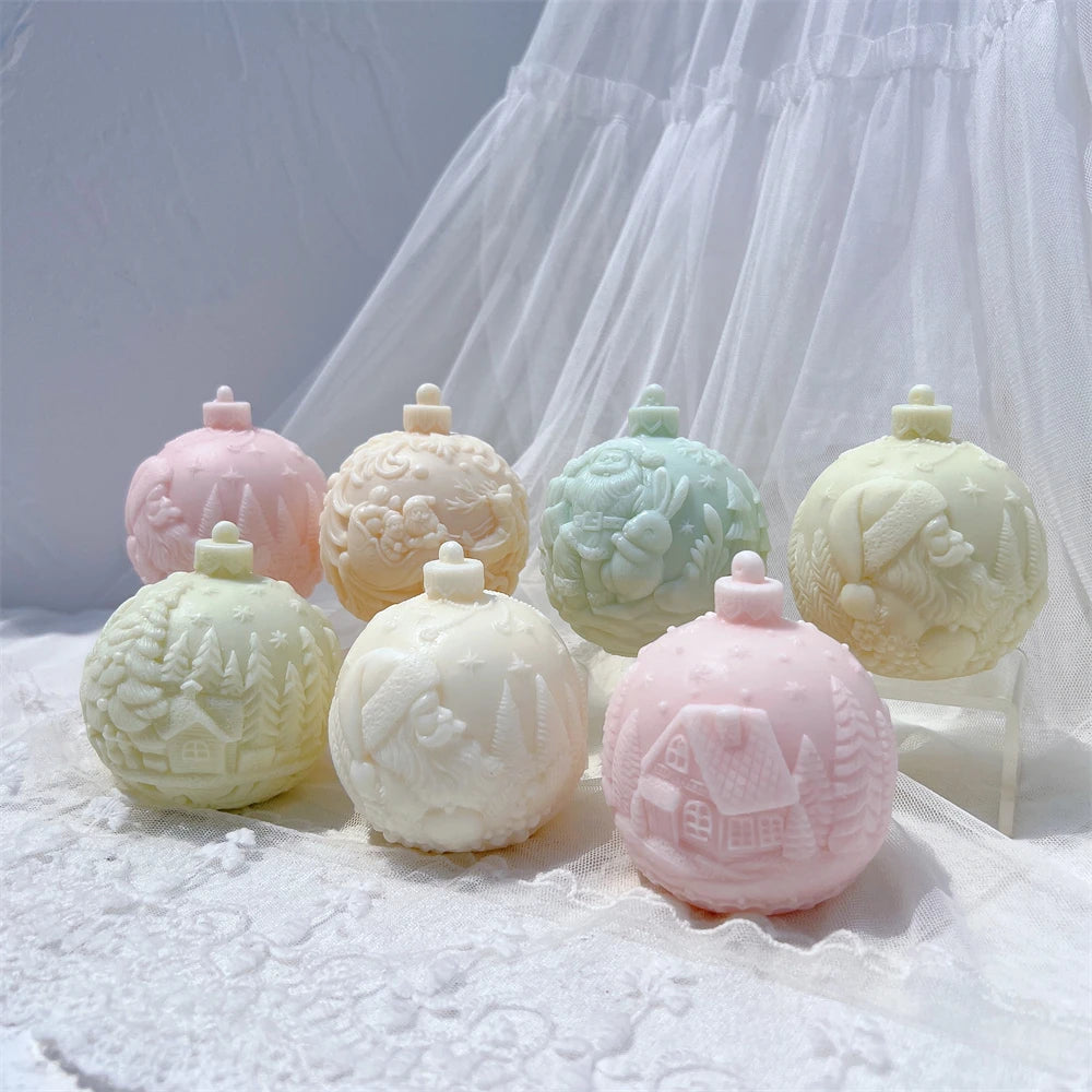 Kugelförmige Silikon-Kerzenform, 5 Designs, Weihnachten