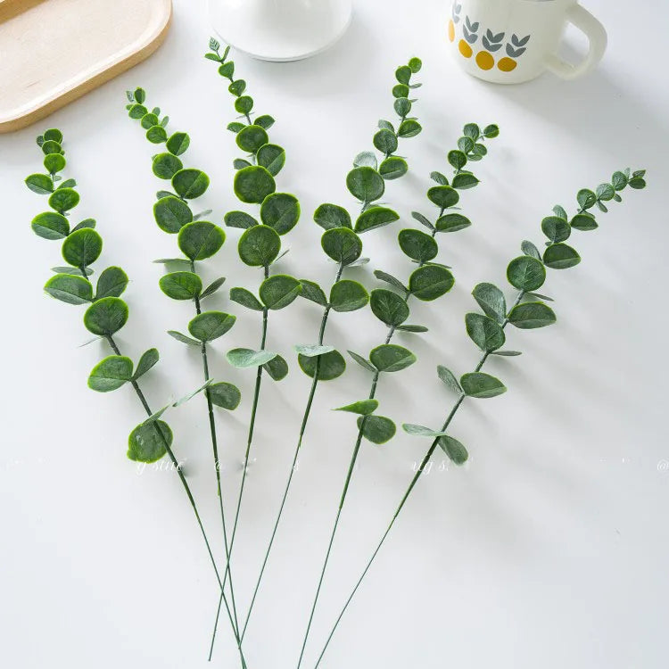 Tallos de eucalipto artificiales, planta falsa de dólar de plata.