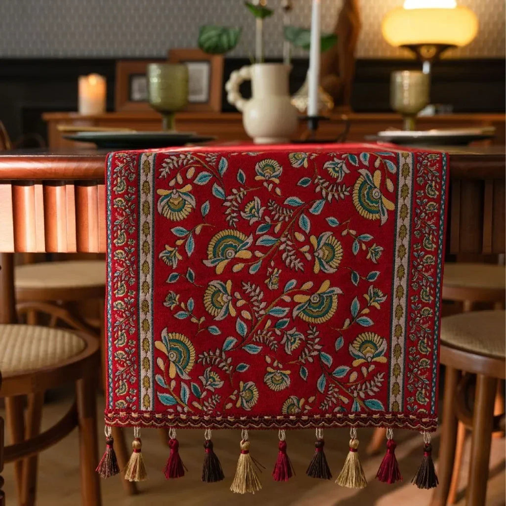 Pflanzenblumen-Tischläufer mit Quasten, Jacquard, Wohnzimmer