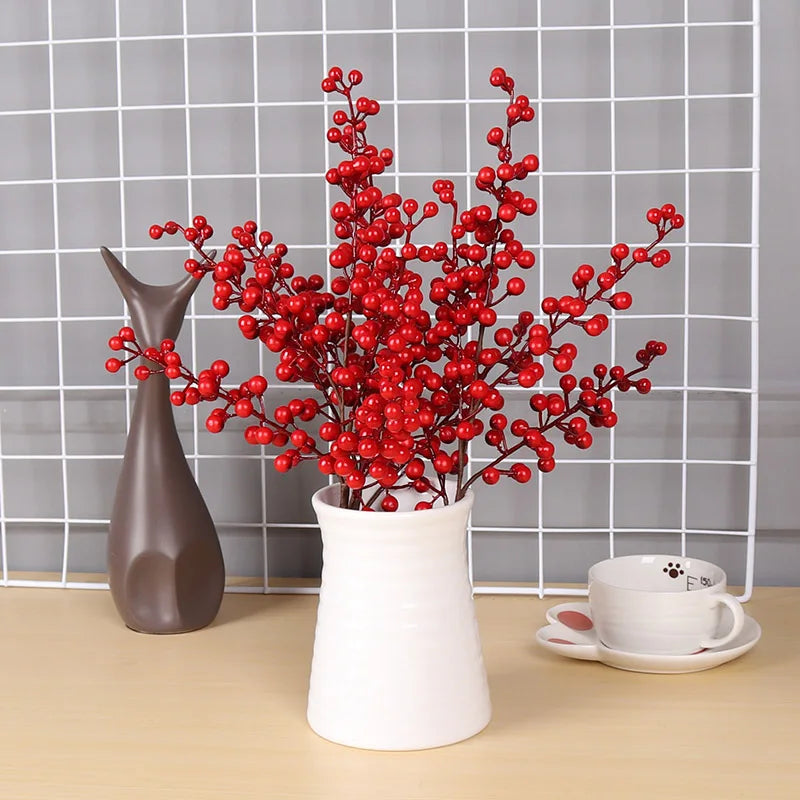 Christmas Red Berry Artificial Flower 5 Branches Wreath.