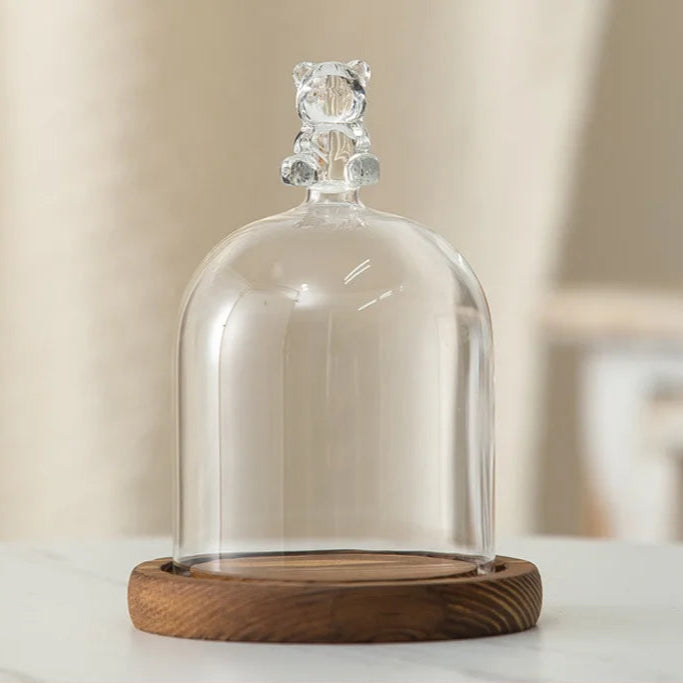 Kerzenhalter Glasdeckel Holzsockel Aromatherapie