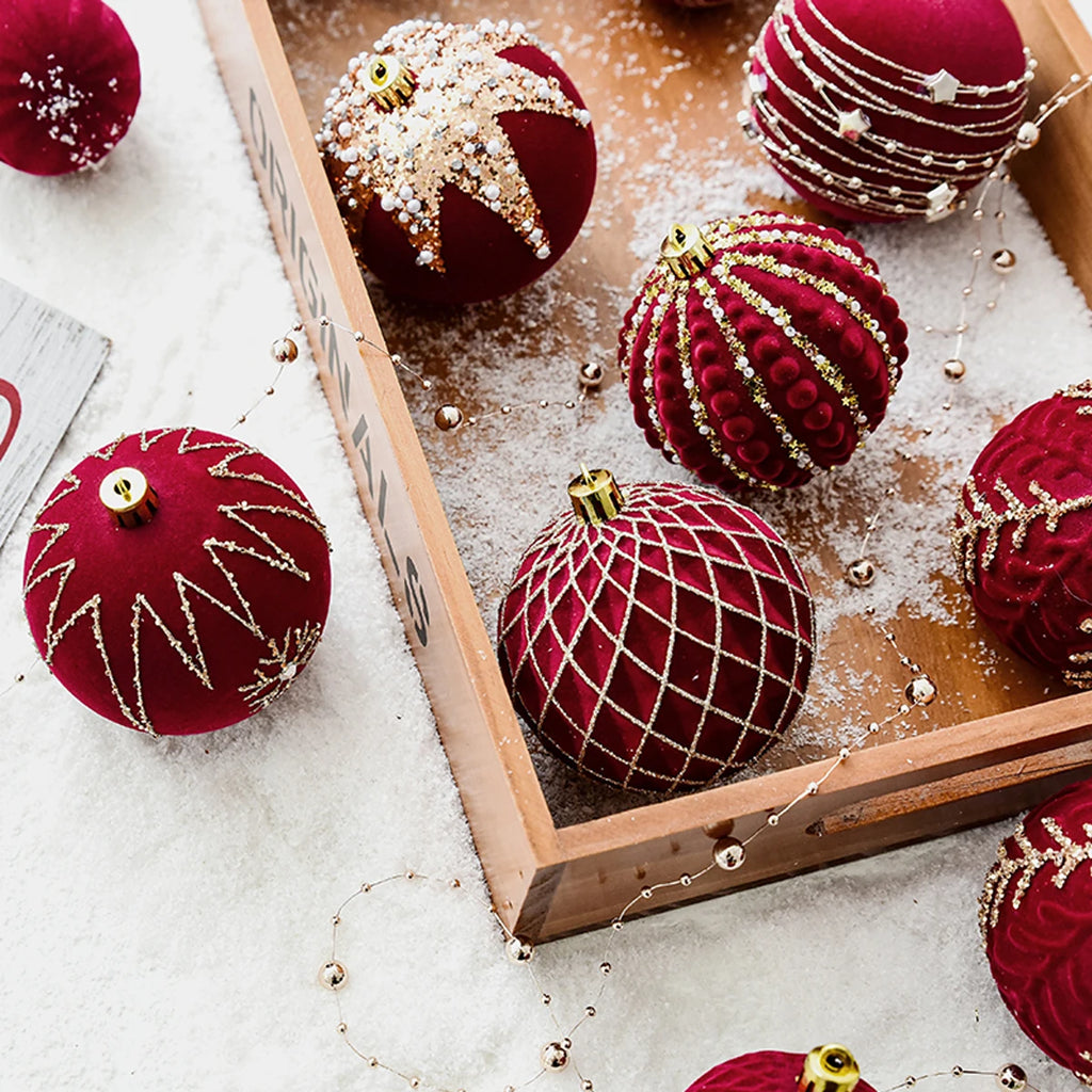 Christmas balls tree ornaments decorations painted balls red.