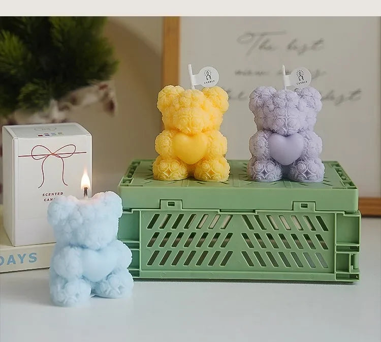 Vela de oso romántica y linda de cera de soja, aromaterapia, pequeña y perfumada