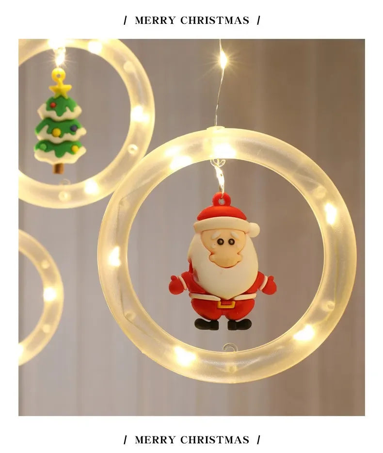 Christmas Lights String Star Santa Claus Curtain.