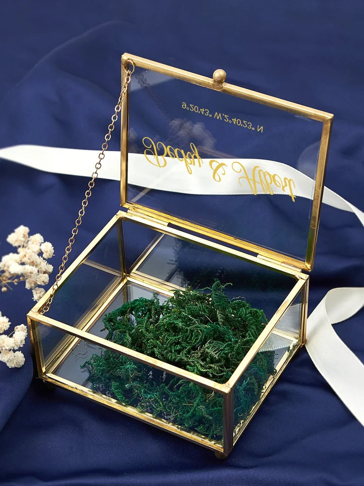 Caja rectangular de cristal personalizada para anillos (solo caja)
