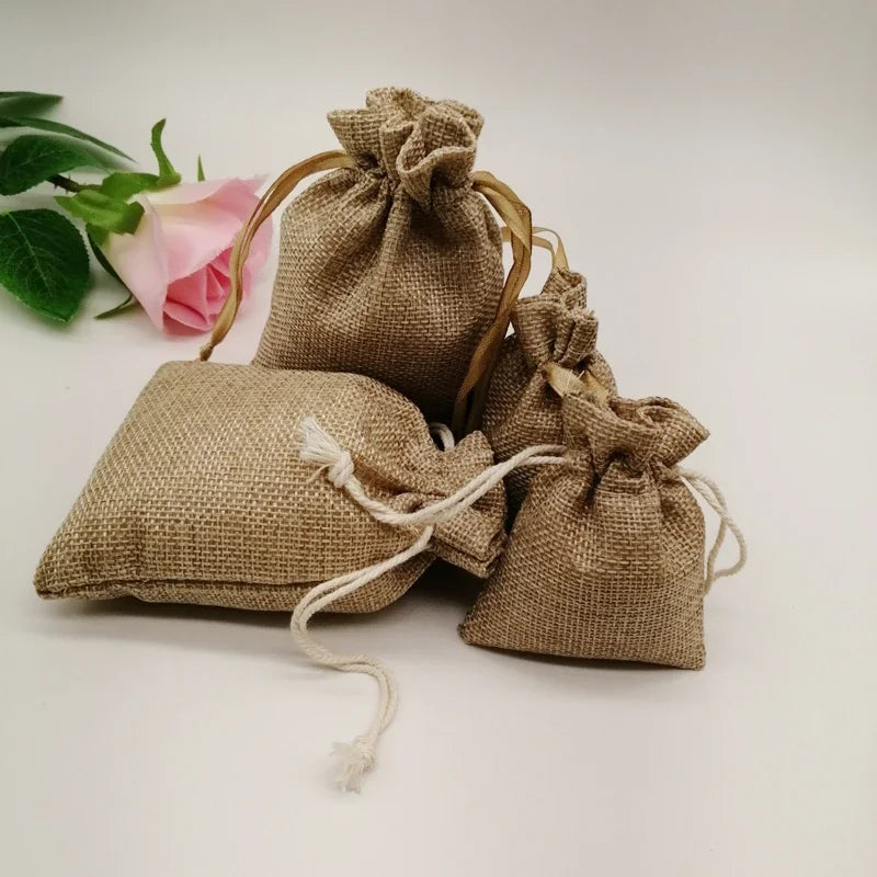 Borsa regalo in lino naturale, borsa regalo in iuta con coulisse.
