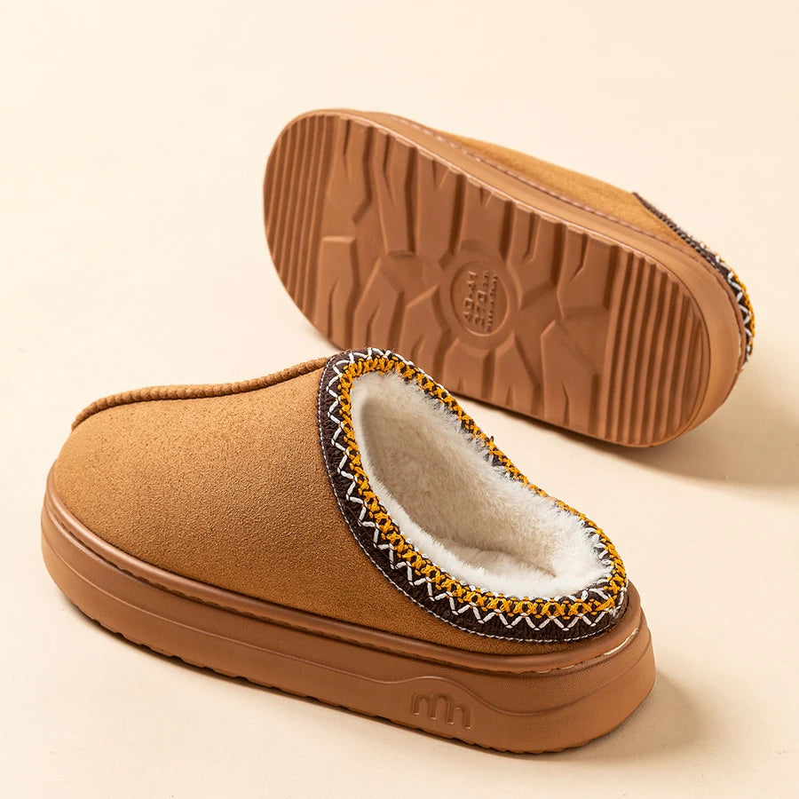 Pantuflas de invierno para mujer, de piel afelpada, antideslizantes, con suela suave, para el tiempo libre.