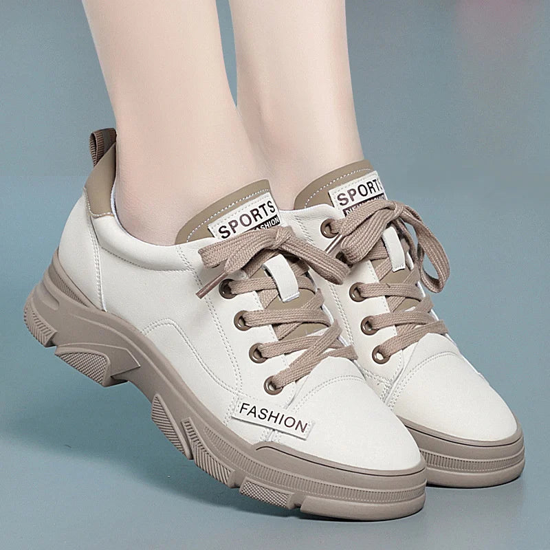 Soft Leather Sneaker Trekking Footwear Thick-soled Lace-up