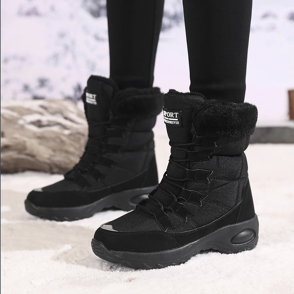 Nuevas botas de invierno para mujer, botas de nieve cálidas de alta calidad con cordones