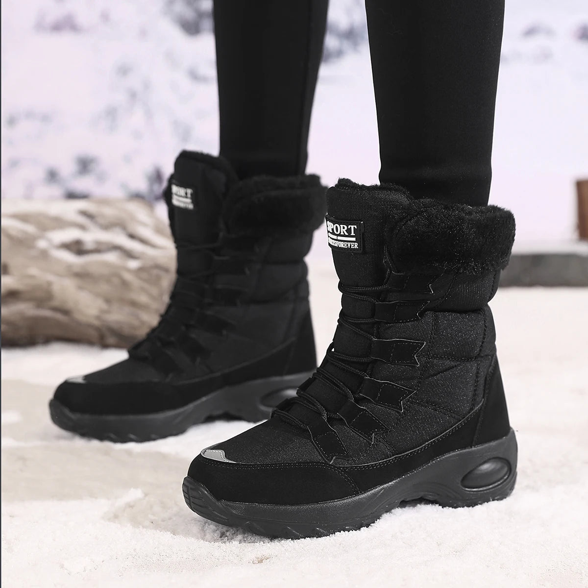 Nuevas botas de invierno para mujer, botas de nieve cálidas de alta calidad con cordones