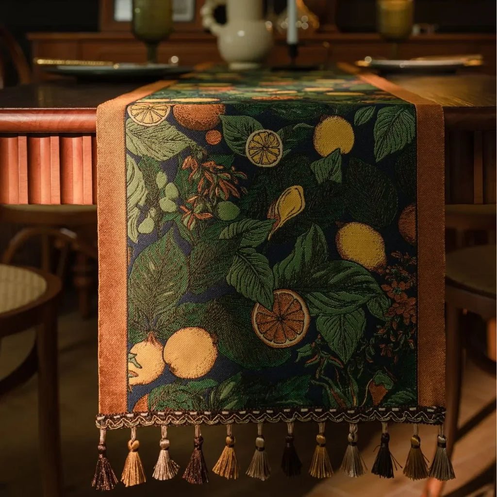 Pflanzenblumen-Tischläufer mit Quasten, Jacquard, Wohnzimmer