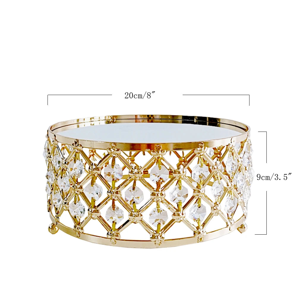 Plato redondo de metal con espejo de cristal dorado para tartas