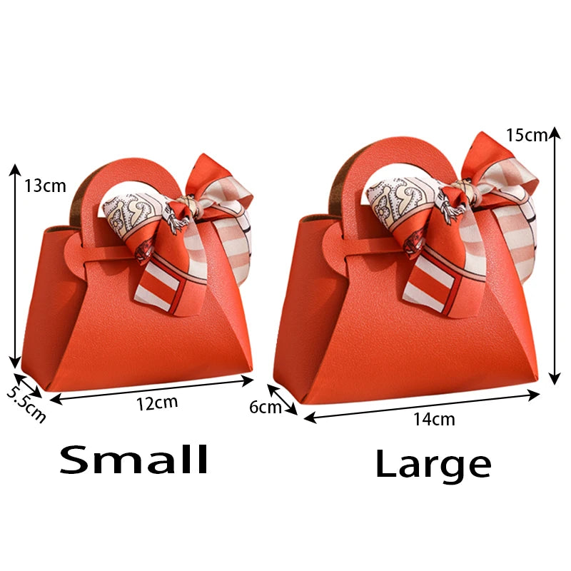 Grande sacchetto portaconfetti in pelle con sciarpa per festa di nozze, confezione regalo da 10 pezzi.